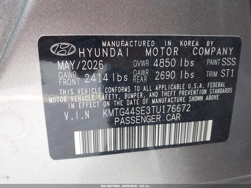 GENESIS G70 2026 VIN KMTG44SE3TU176672
