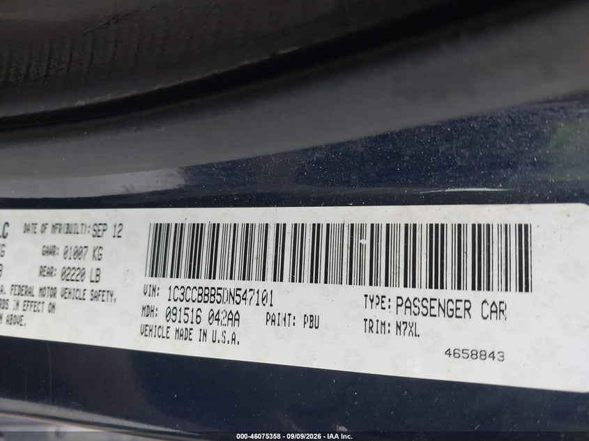 CHRYSLER 200 2013 VIN 1C3CCBBB5DN547101