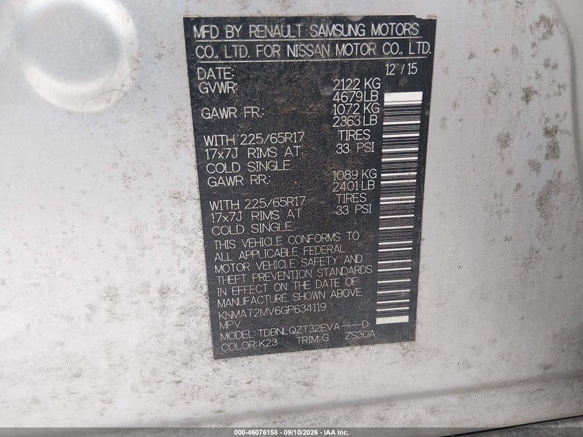 NISSAN ROGUE 2016 VIN KNMAT2MV6GP634119