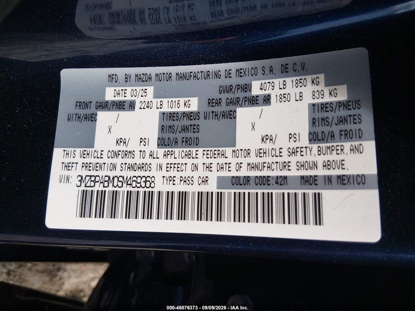 MAZDA MAZDA3 2025 VIN 3MZBPABM0SM469368
