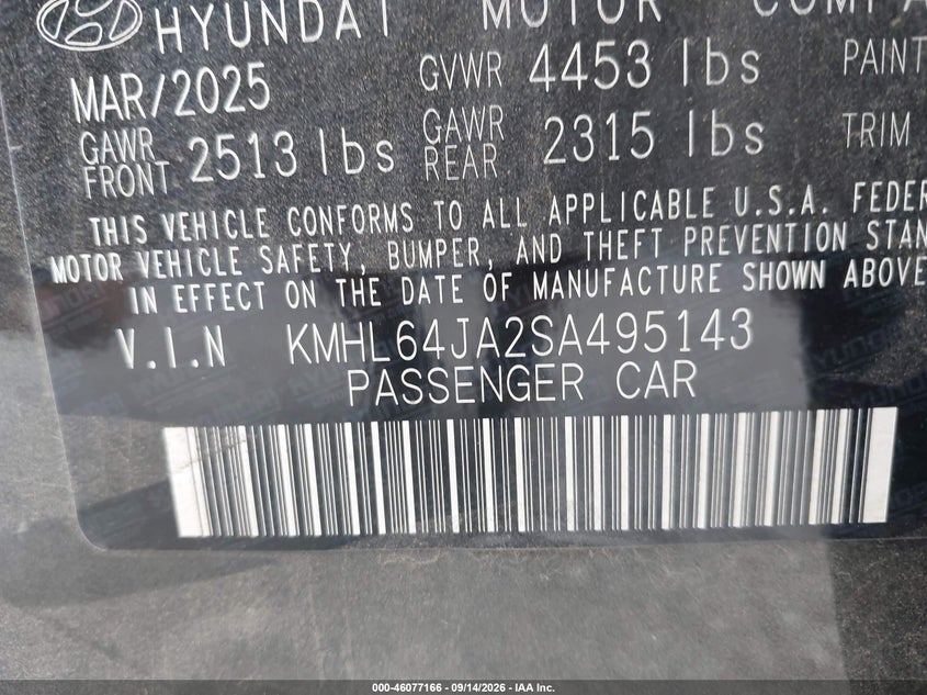 HYUNDAI SONATA 2025 VIN KMHL64JA2SA495143