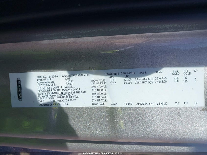 2019 FREIGHTLINER NEW CASCADIA 126 auction photo 8