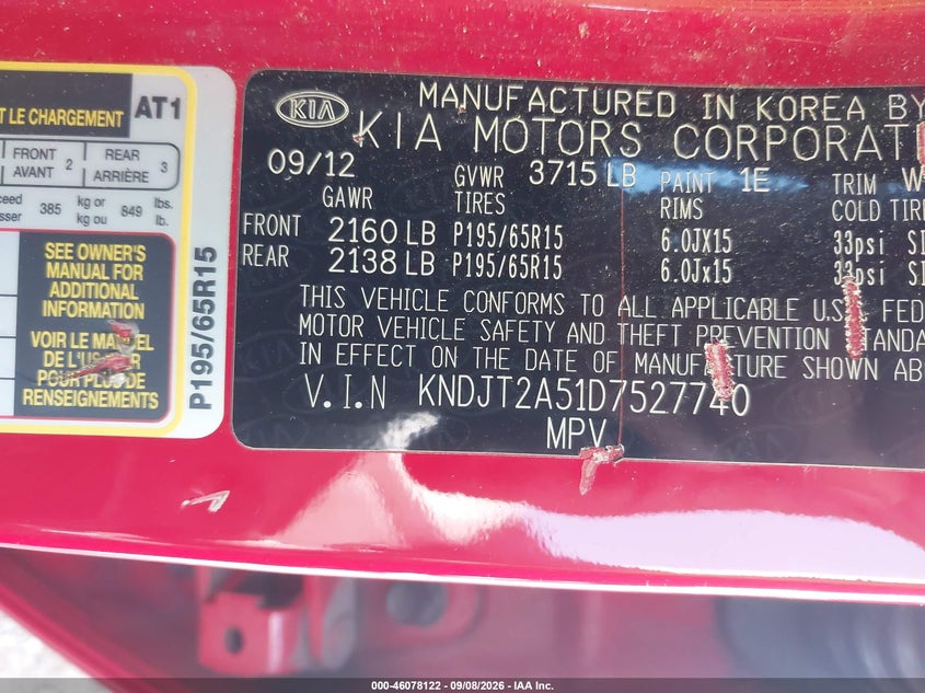 KIA SOUL 2013 VIN KNDJT2A51D7527740