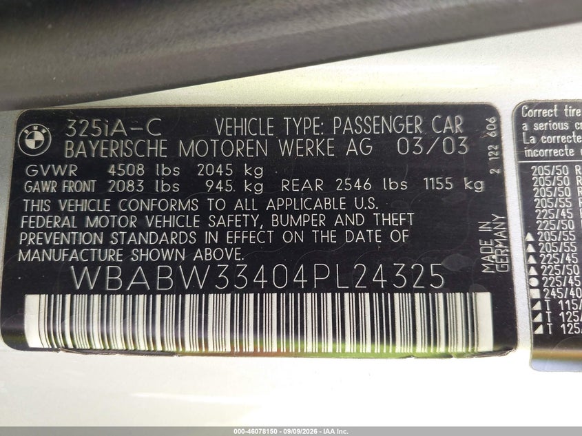 BMW 325CI 2004 VIN WBABW33404PL24325