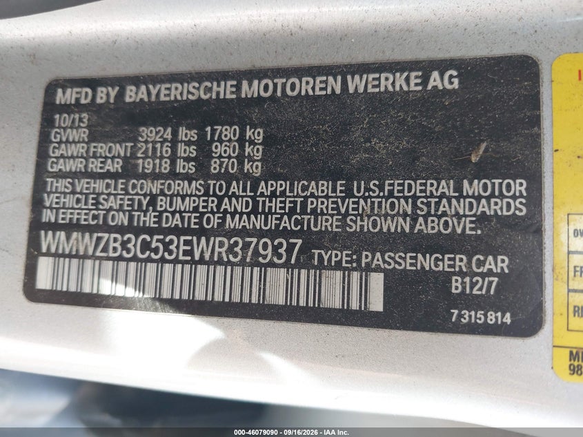 MINI COUNTRYMAN 2014 VIN WMWZB3C53EWR37937