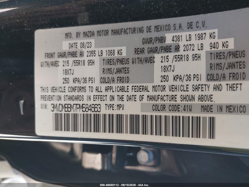 MAZDA CX-30 2023 VIN 3MVDMBBM7PM584663
