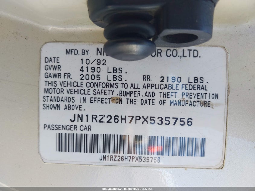NISSAN 300ZX 1993 VIN JN1RZ26H7PX535756