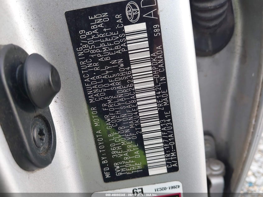 TOYOTA MATRIX 2010 VIN 2T1KU4EE8AC262364