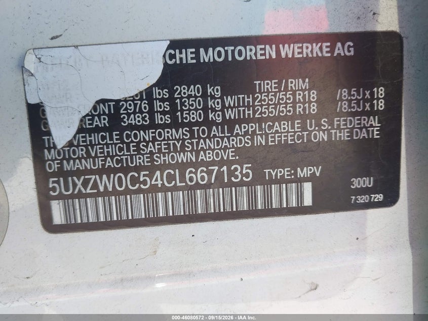 BMW X5 2012 VIN 5UXZW0C54CL667135