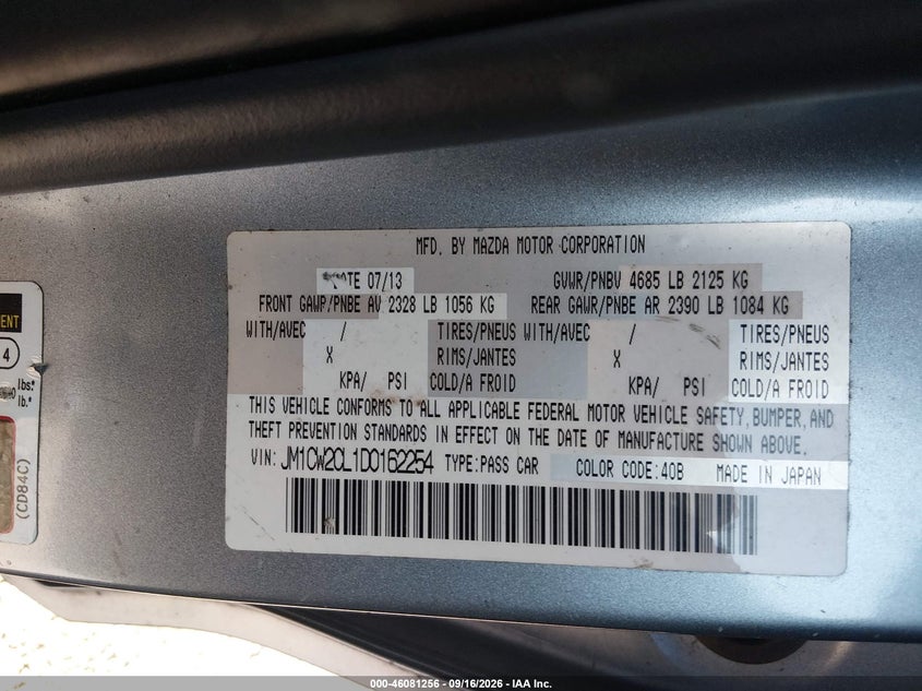 MAZDA MAZDA5 2013 VIN JM1CW2CL1D0162254