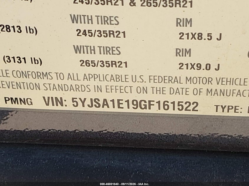 TESLA MODEL S 2016 VIN 5YJSA1E19GF161522