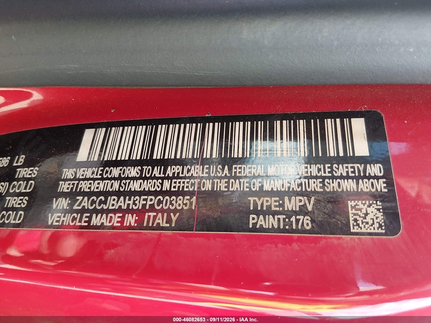 JEEP RENEGADE 2015 VIN ZACCJBAH3FPC03851