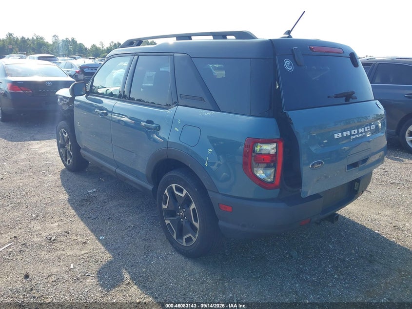 Vin: 3fmcr9c64nrd22831, lot: 46582690, ford bronco sport outer banks 20223