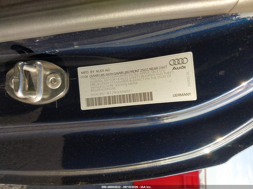 AUDI S5 2009 VIN WAURV78T29A006001
