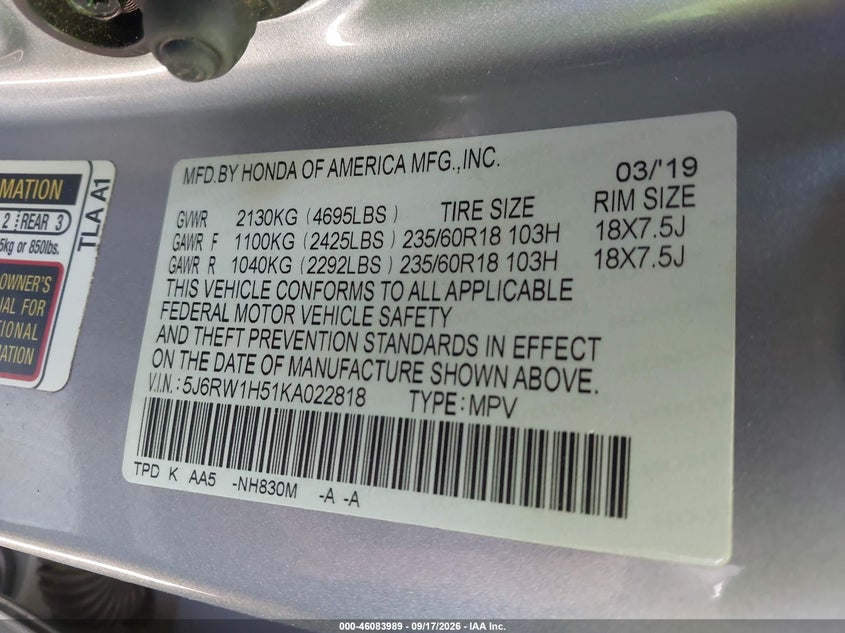 2019 HONDA CR-V EX · Фото 9