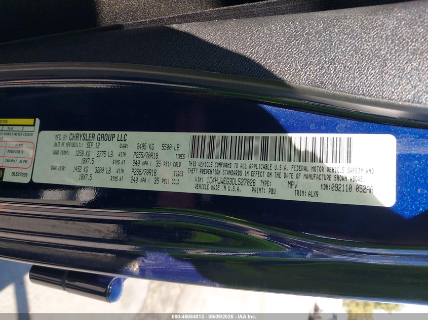 JEEP WRANGLER UNLIMITED 2013 VIN 1C4HJWEG3DL527026