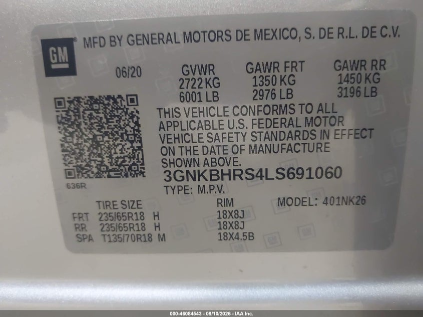 CHEVROLET BLAZER 2020 VIN 3GNKBHRS4LS691060