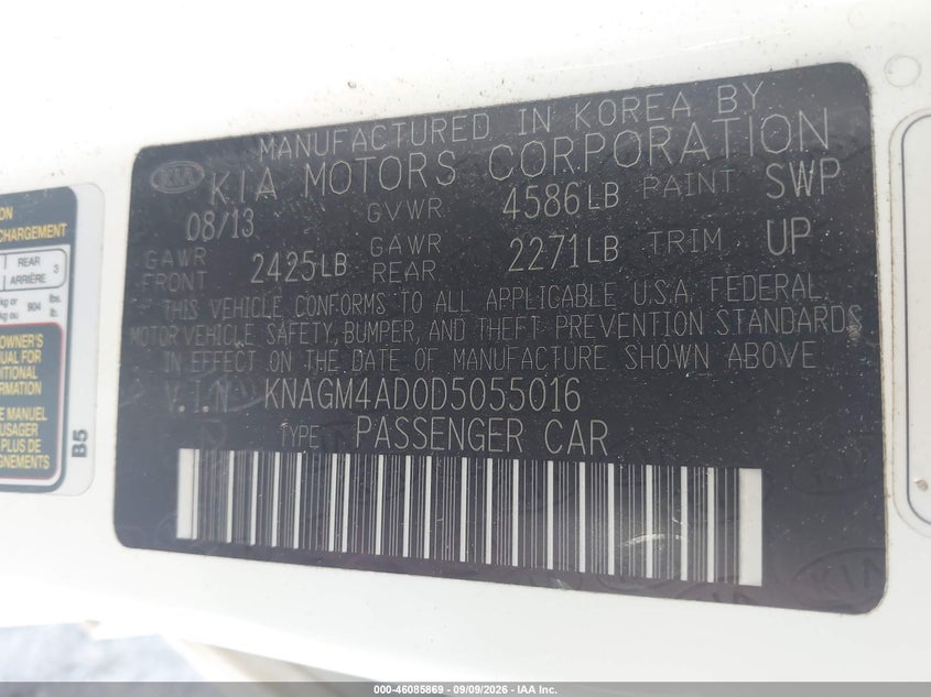 KIA OPTIMA HYBRID 2013 VIN KNAGM4AD0D5055016