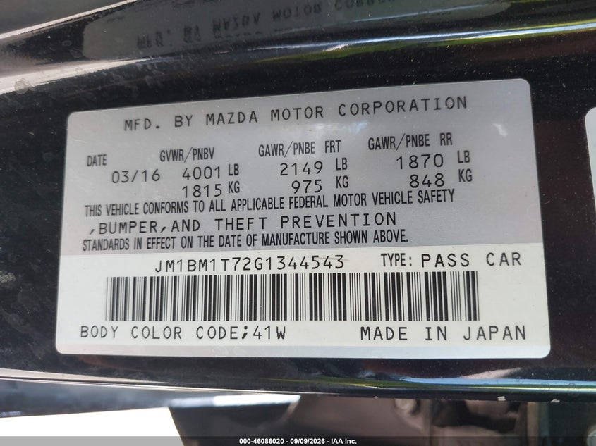 MAZDA MAZDA3 2016 VIN JM1BM1T72G1344543