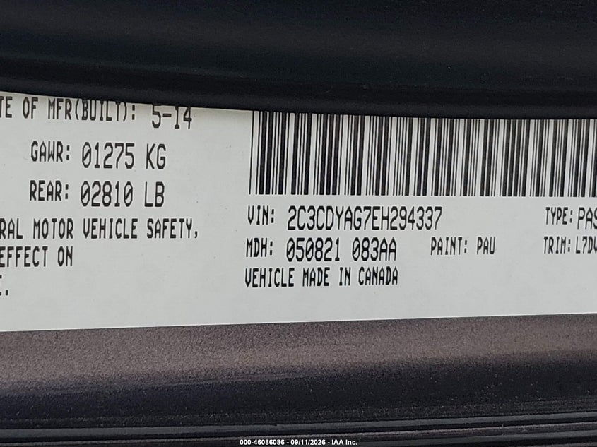 DODGE CHALLENGER 2014 VIN 2C3CDYAG7EH294337