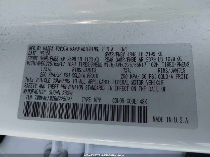 MAZDA CX-50 2024 VIN 7MMVABAM2RN225097