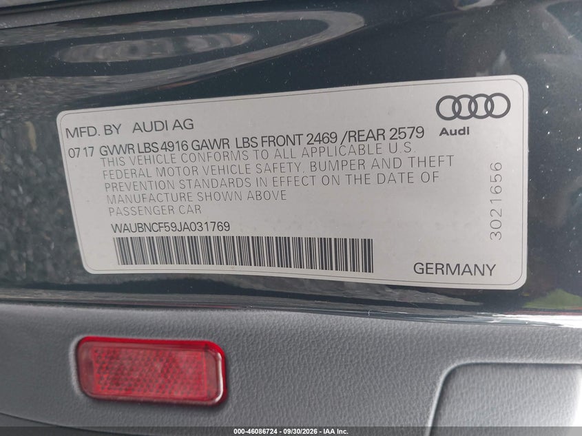 AUDI A5 SPORTBACK 2018 VIN WAUBNCF59JA031769