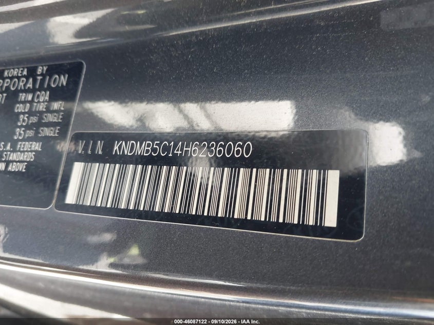 KIA SEDONA 2017 VIN KNDMB5C14H6236060
