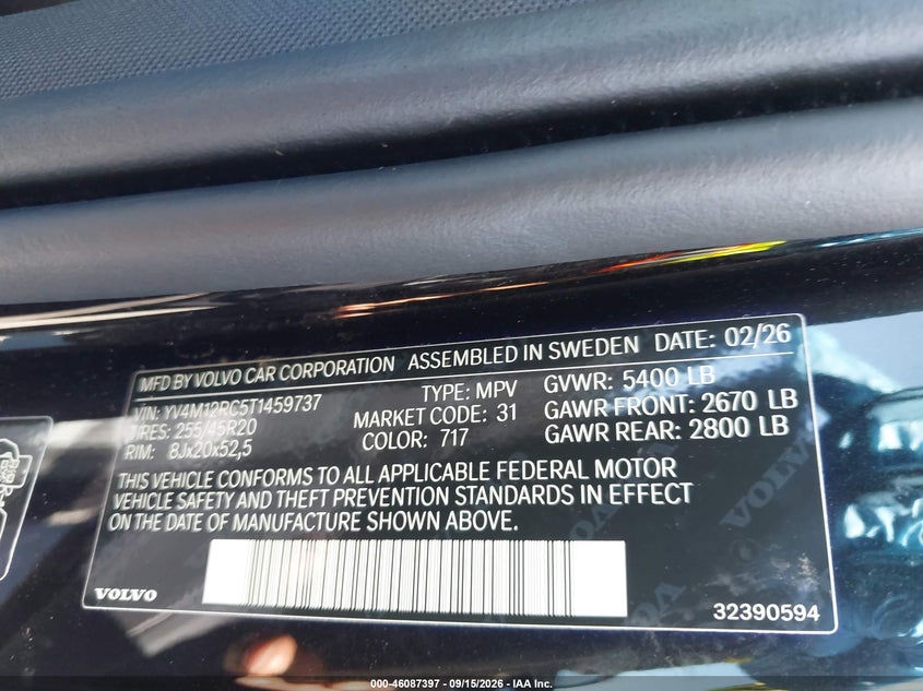 VOLVO XC60 2026 VIN YV4M12RC5T1459737