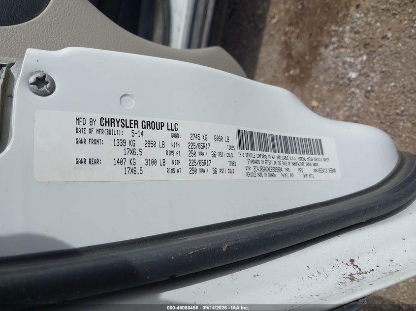 RAM CARGO 2014 VIN 2C4JRGAGXER389984