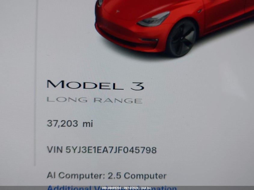 TESLA MODEL 3 2018 VIN 5YJ3E1EA7JF045798