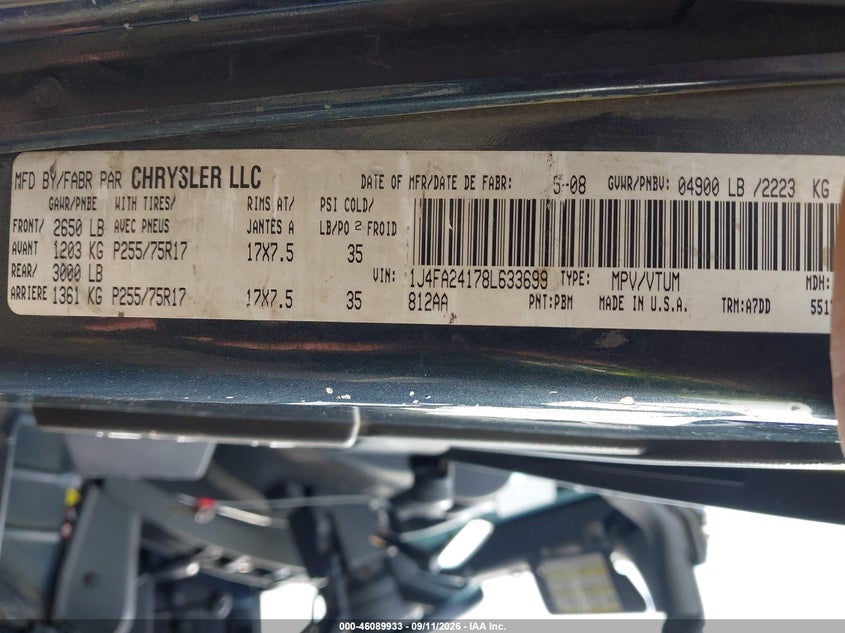JEEP WRANGLER 2008 VIN 1J4FA24178L633699