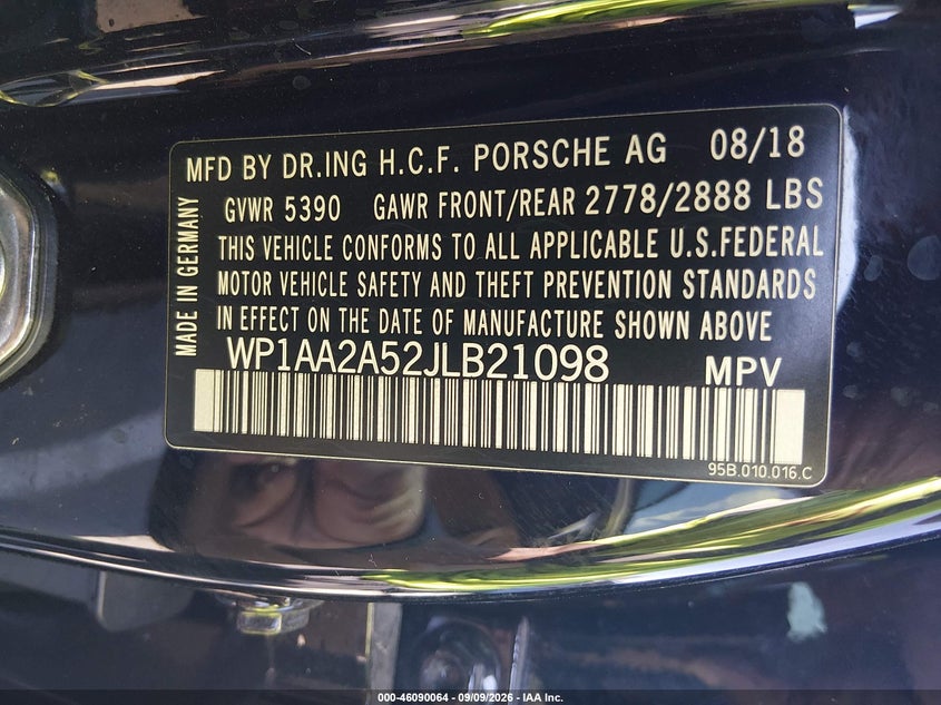 PORSCHE MACAN 2018 VIN WP1AA2A52JLB21098