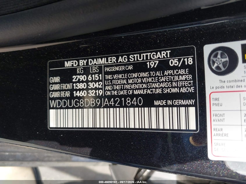 MERCEDES-BENZ S 560 2018 VIN WDDUG8DB9JA421840