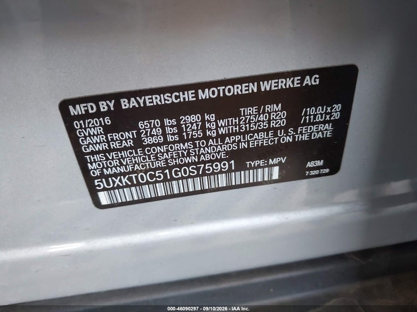 BMW X5 EDRIVE 2016 VIN 5UXKT0C51G0S75991