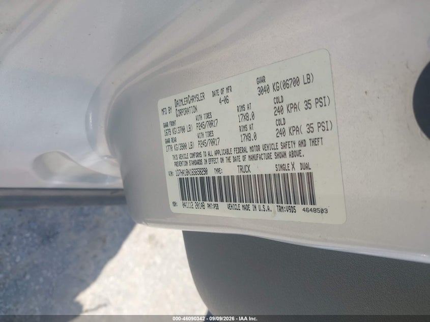 DODGE RAM 1500 2006 VIN 1D7HA18N16S658290