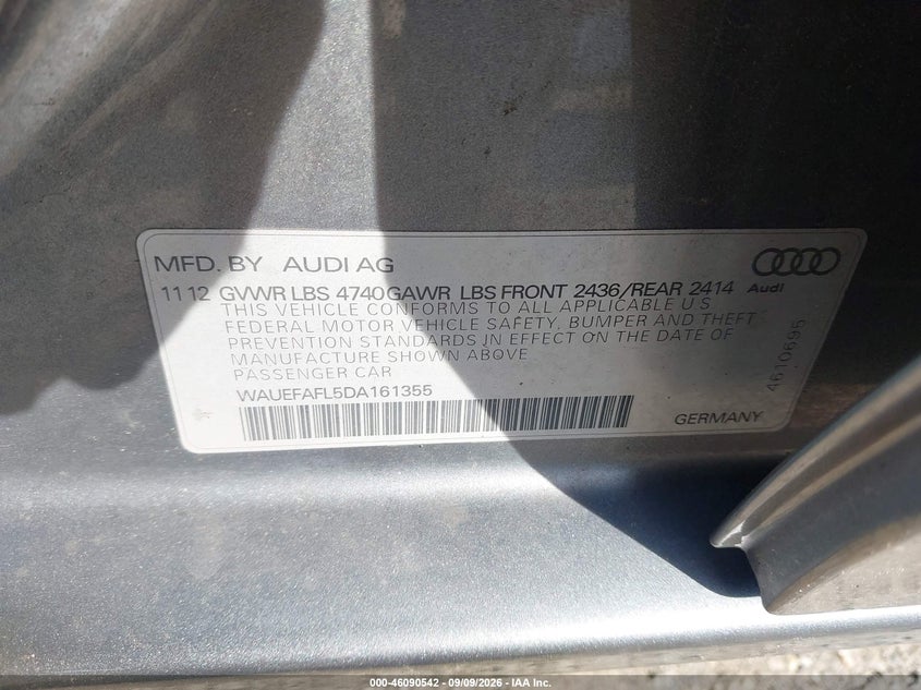 AUDI A4 2013 VIN WAUEFAFL5DA161355