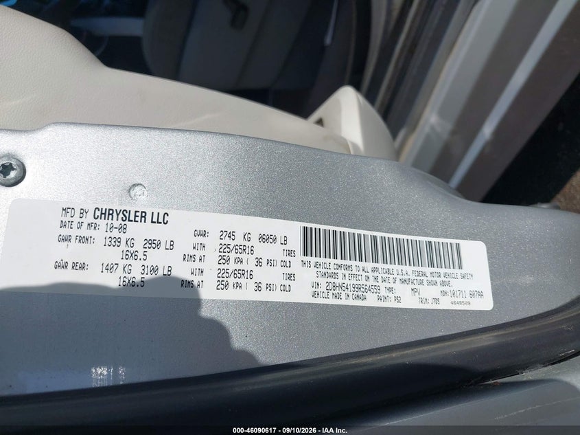 DODGE GRAND CARAVAN 2009 VIN 2D8HN54199R564559