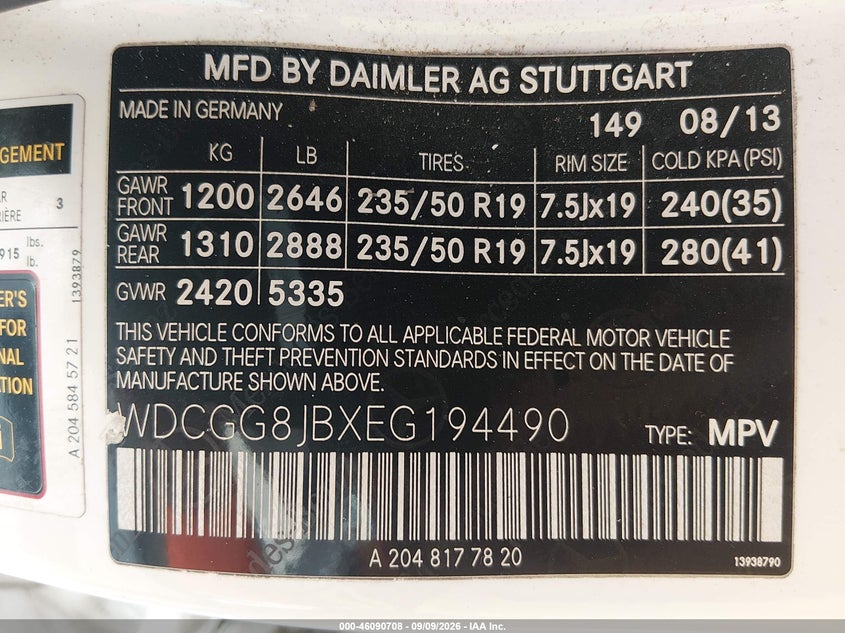 MERCEDES-BENZ GLK 350 2014 VIN WDCGG8JBXEG194490