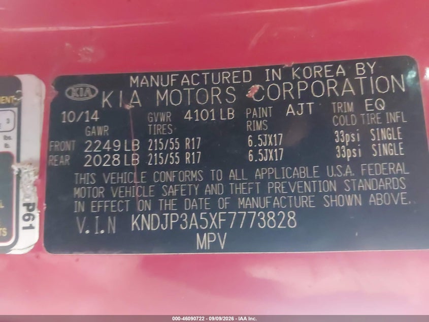 KIA SOUL 2015 VIN KNDJP3A5XF7773828