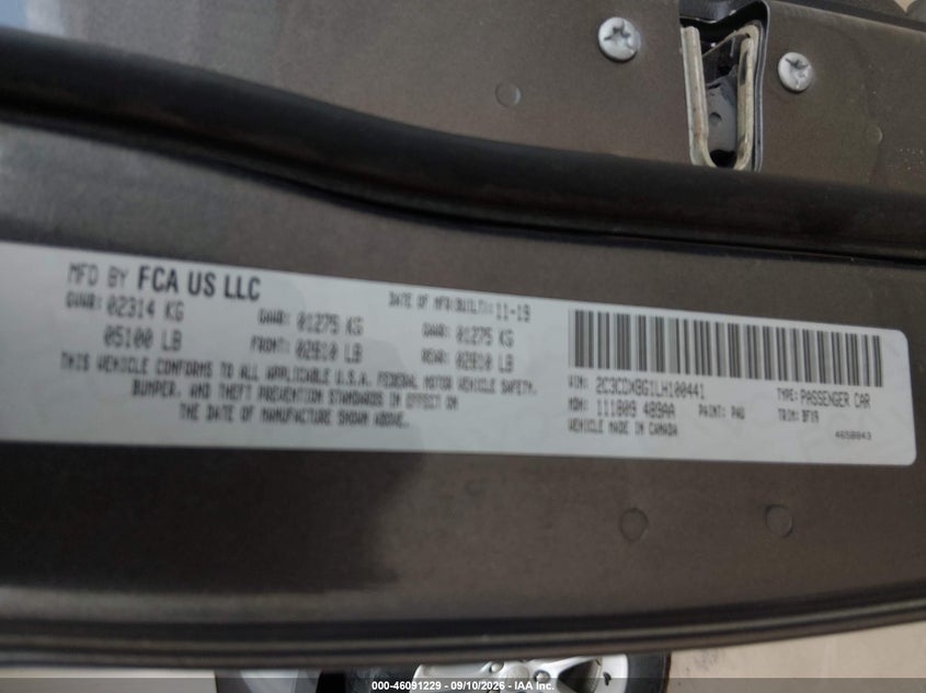 DODGE CHARGER 2020 VIN 2C3CDXBG1LH100441
