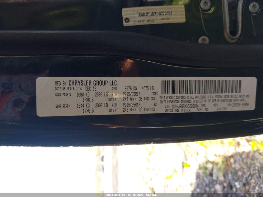 JEEP PATRIOT 2013 VIN 1C4NJRBBXDD228804