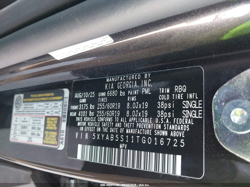 KIA EV9 2026 VIN 5XYAB5S11TG016725