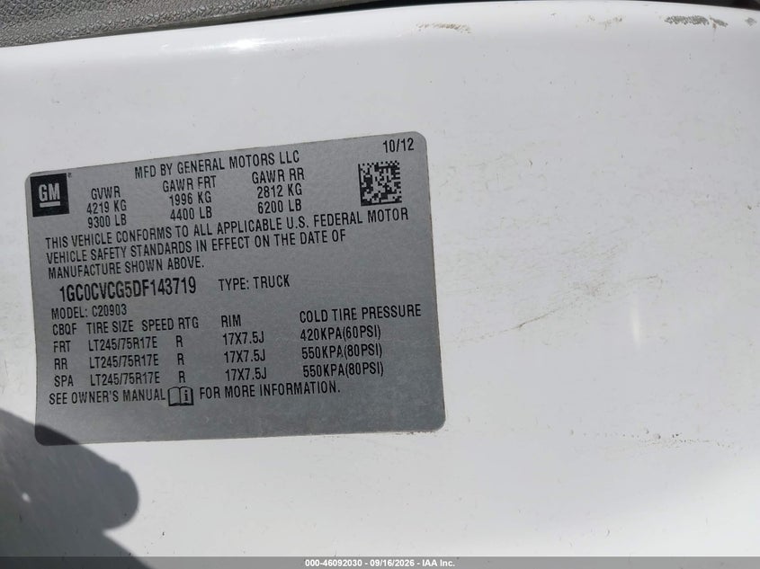 Vin: 1gc0cvcg5df143719, lot: 46591637, chevrolet silverado 2500hd work truck 2013 img_1