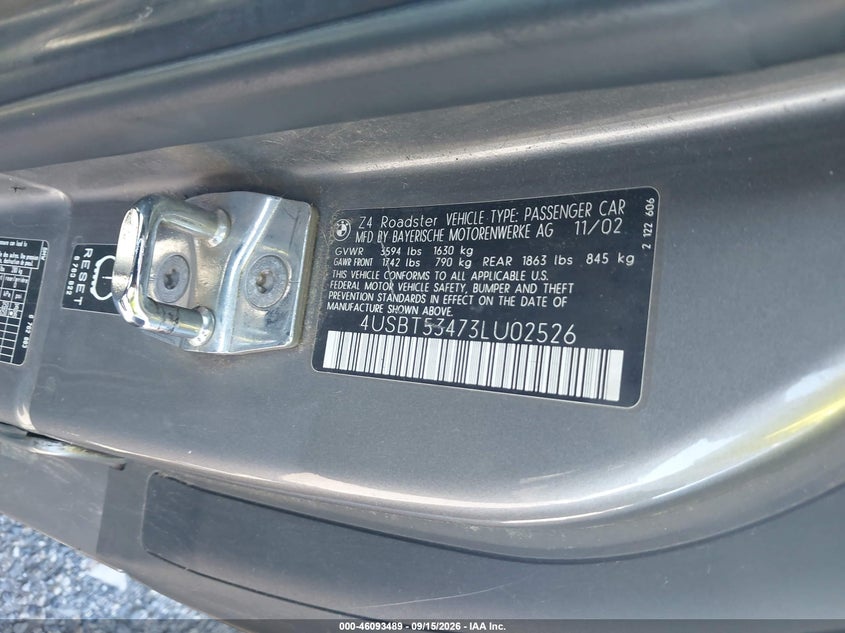 BMW Z4 2003 VIN 4USBT53473LU02526