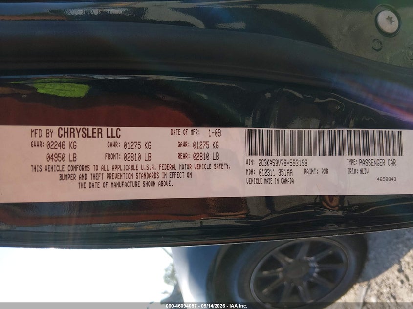 CHRYSLER 300 2009 VIN 2C3KA53V79H593198