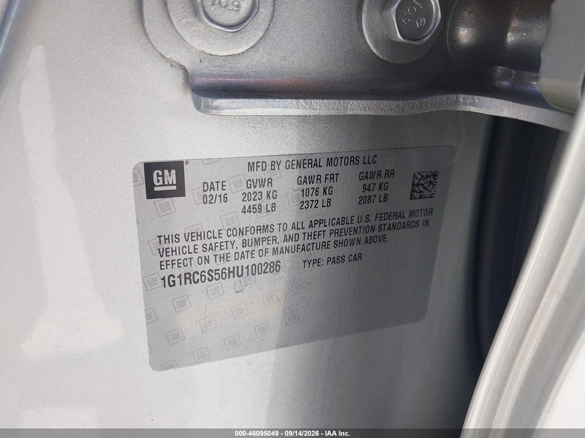 CHEVROLET VOLT 2017 VIN 1G1RC6S56HU100286