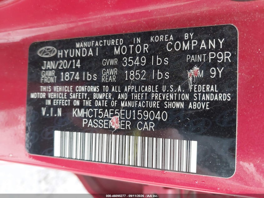 HYUNDAI ACCENT 2014 VIN KMHCT5AE5EU159040
