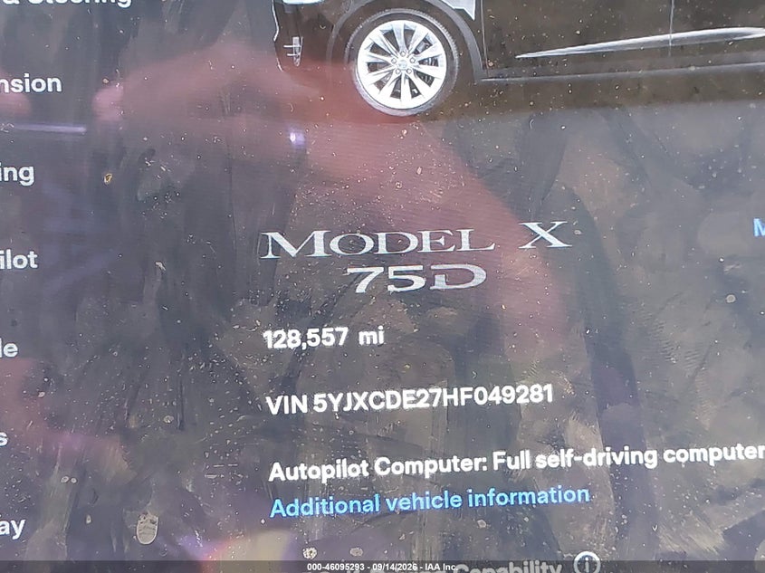 TESLA MODEL X 2017 VIN 5YJXCDE27HF049281