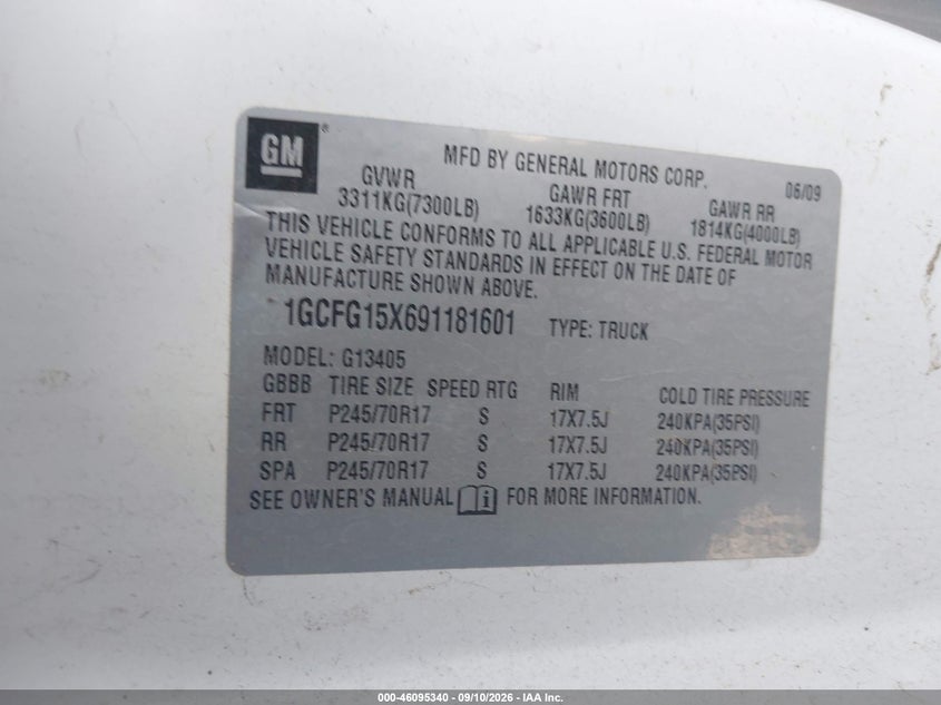 CHEVROLET EXPRESS 1500 2009 VIN 1GCFG15X691181601