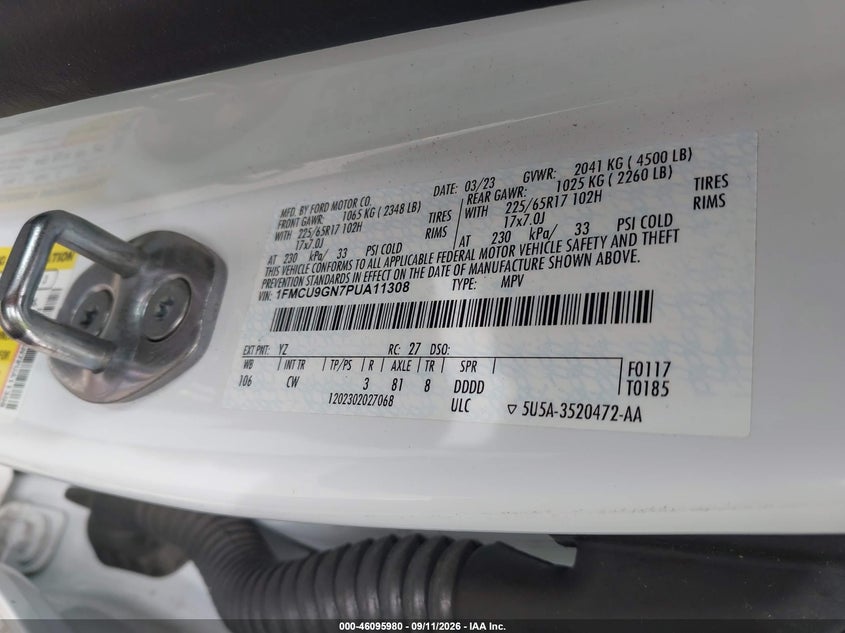 FORD ESCAPE 2023 VIN 1FMCU9GN7PUA11308